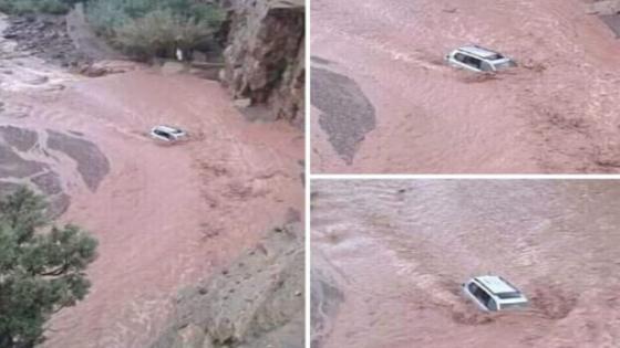 بالصور: نجاة رئيس جماعة من موت محقق في حادث أشبه بقصة الراحل الزايدي..سيارته غرقت في واد!