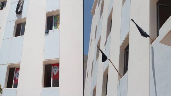 بالصور: وضع أعلام سوداء في نوافذ غرف بالحي الحامعي بكلية سلوان إحتجاجا على الأحكام القاسية في حق معتقلي حراك الريف