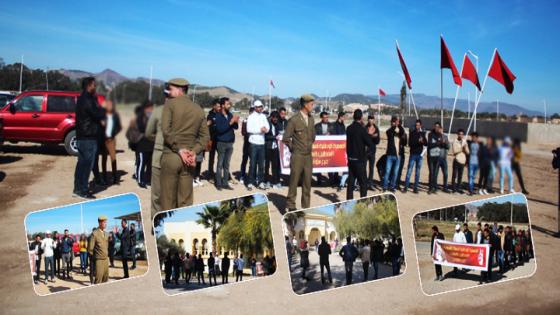 معطلوا سلوان يحتجون أمام مركز الوقاية المدنية تزامنا مع إحتفالها بيومها العالمي +فيديو