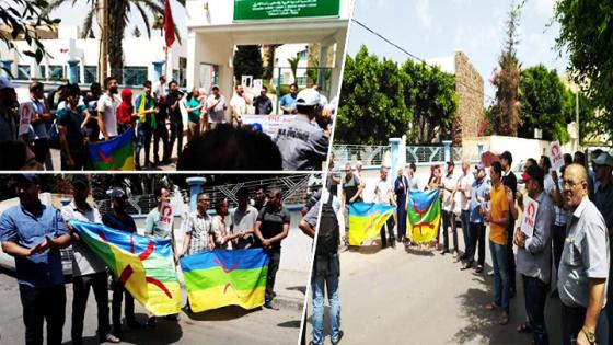 فعاليات جمعوية ونقابية تحتج أمام مديرية التعليم بالناظور تضامنا مع أستاذ أحيل على المجلس التأديبي